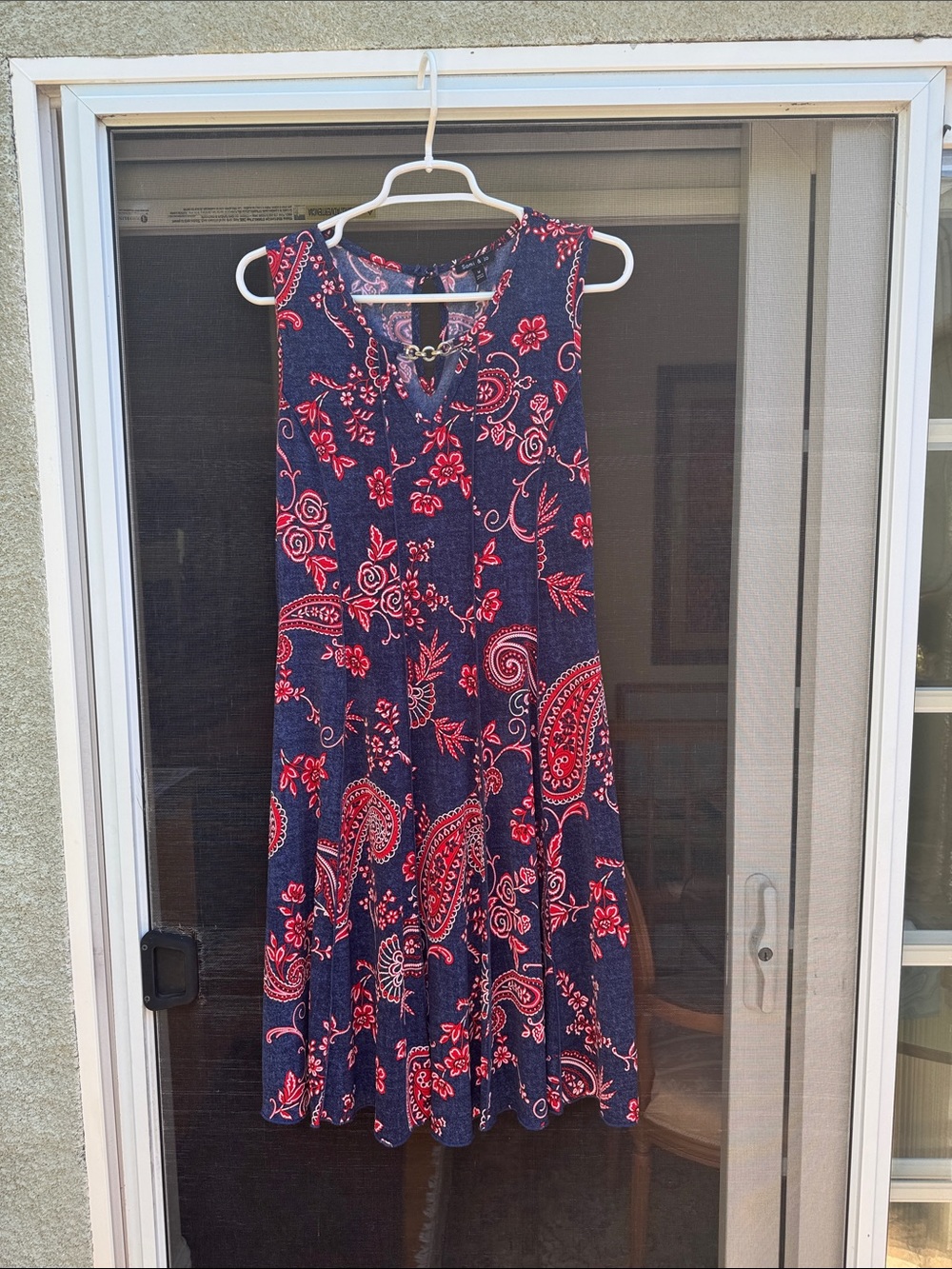 Sami & Jo Navy Midi Dress with Red Paisley Print